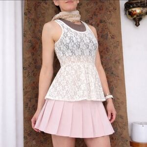 Mudd White Lace Babydoll Top | Sheer Boho Tank Peplum | Size Medium